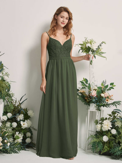 Carlyna Alexandra A-Line Martini Olive Beaded Bridesmaid Dress Maxi Sleeveless V-Neck Dress Front View #color_martini-olive