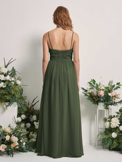 Carlyna Alexandra A-Line Martini Olive Beaded Bridesmaid Dress Maxi Sleeveless V-Neck Dress Back View #color_martini-olive