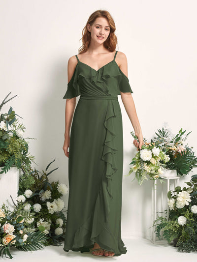 Carlyna Yvette A-Line Martini Olive Bridesmaid Dress Maxi Sleeveless V-Neck Dress #color_martini-olive