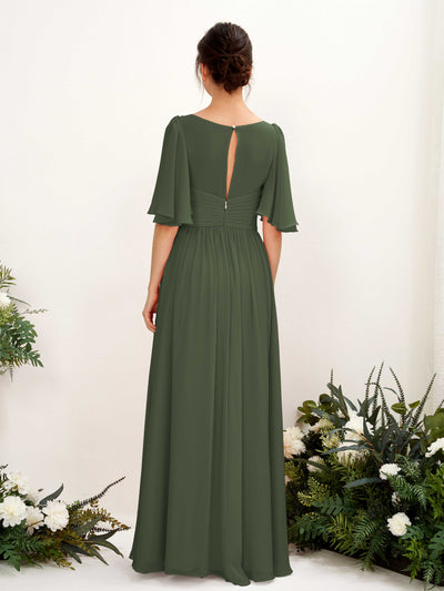 Carlyna Odette A-Line Martini Olive Bridesmaid Dress Maxi Short Sleeve V-Neck Dress #color_martini-olive
