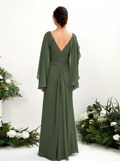 Carlyna Alain A-Line Martini Olive Bridesmaid Dress Maxi Cap Sleeve V-Neck Dress Back View #color_martini-olive
