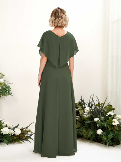 Carlyna Soleil A-Line Martini Olive Bridesmaid Dress Maxi Short Sleeve V-Neck Dress #color_martini-olive