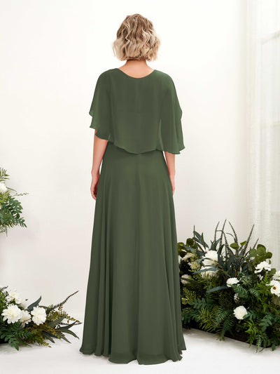 Carlyna Winnie A-Line Martini Olive Bridesmaid Dress Maxi Short Sleeve V-Neck Dress #color_martini-olive