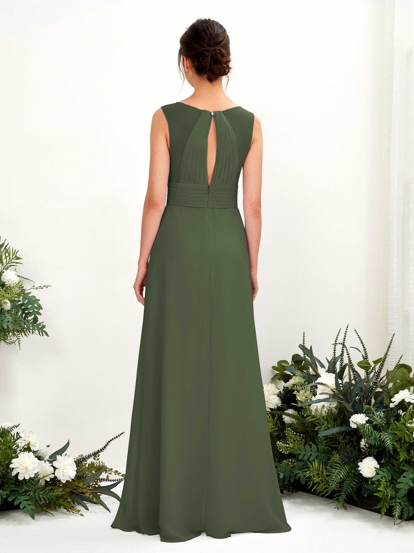 A-line V-neck Sleeveless Chiffon Bridesmaid Dress - Martini Olive (81220907)#color_martini-olive