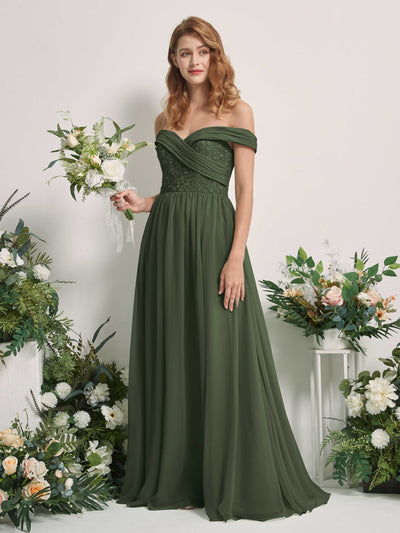 Carlyna Leona A-Line Martini Olive Embroidered Bridesmaid Dress Maxi Sleeveless Sweetheart Dress #color_martini-olive