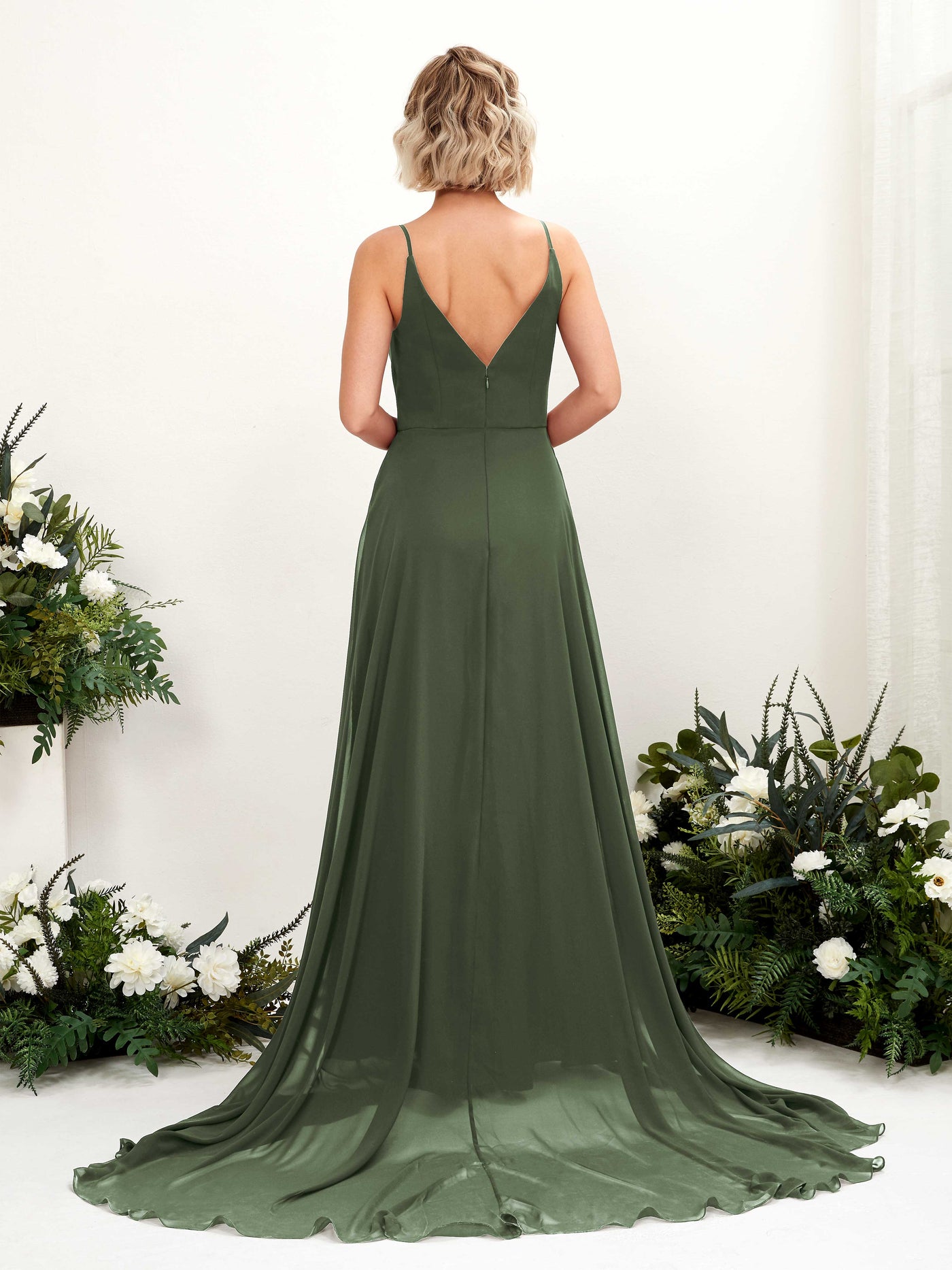 Ball Gown V-neck Sleeveless Bridesmaid Dress - Martini Olive (81224107)#color_martini-olive