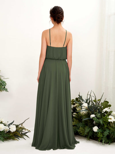 Carlyna Alva A-Line Martini Olive Bridesmaid Dress Maxi Sleeveless Halter Dress Back View #color_martini-olive