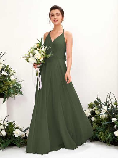 Carlyna Launo A-Line Martini Olive Bridesmaid Dress Maxi Sleeveless V-Neck Dress #color_martini-olive