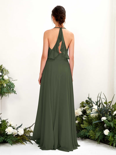 Carlyna Launo A-Line Martini Olive Bridesmaid Dress Maxi Sleeveless V-Neck Dress #color_martini-olive