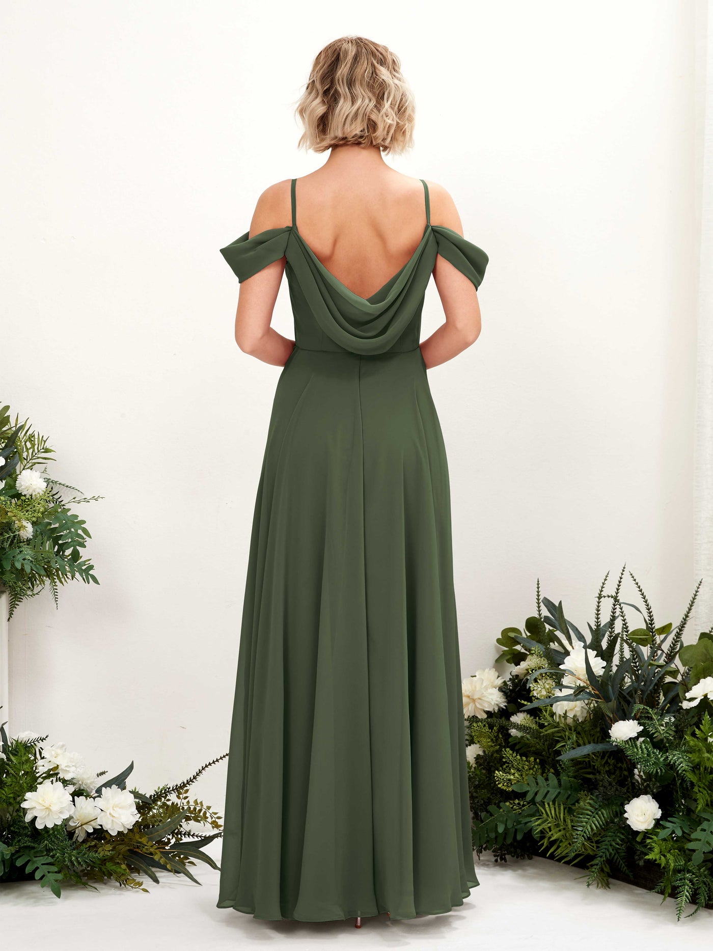 Off Shoulder Straps V-neck Sleeveless Chiffon Bridesmaid Dress - Martini Olive (81224907)#color_martini-olive
