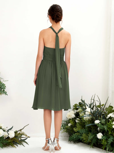 Carlyna Yvonne A-Line Martini Olive Bridesmaid Dress Knee-Length Sleeveless Round Neck Dress #color_martini-olive