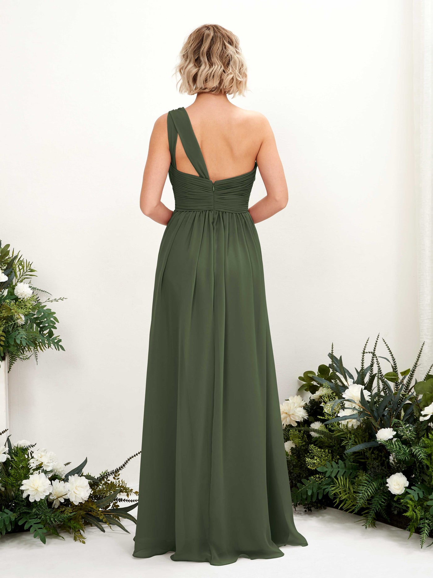 One Shoulder Sleeveless Chiffon Bridesmaid Dress - Martini Olive (81225007)#color_martini-olive