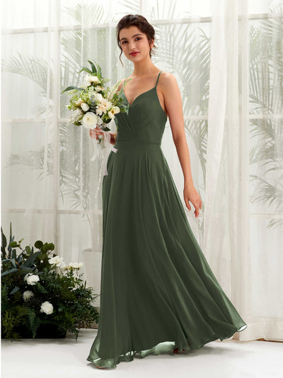 Carlyna Naura A-Line Martini Olive Bridesmaid Dress Maxi Sleeveless V-Neck Dress #color_martini-olive