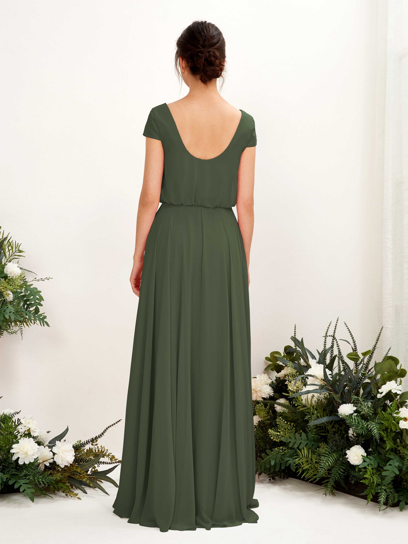 V-neck Cap Sleeves Chiffon Bridesmaid Dress - Martini Olive (81221807)#color_martini-olive