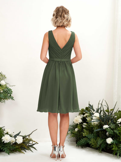 Carlyna Natasha A-Line Martini Olive Bridesmaid Dress Knee-Length Sleeveless V-Neck Dress #color_martini-olive