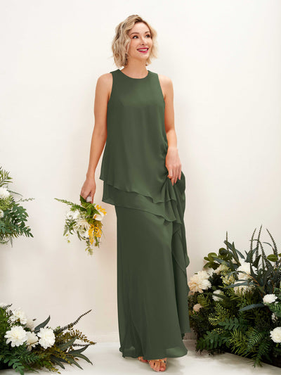 Carlyna Finna Sheath Martini Olive Bridesmaid Dress Maxi Sleeveless Round Neck Dress Front View #color_martini-olive
