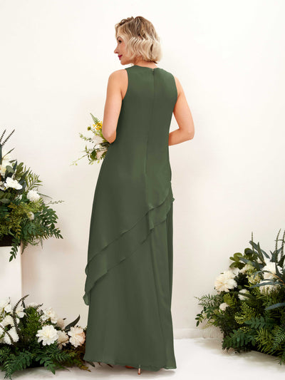 Carlyna Finna Sheath Martini Olive Bridesmaid Dress Maxi Sleeveless Round Neck Dress Back View #color_martini-olive
