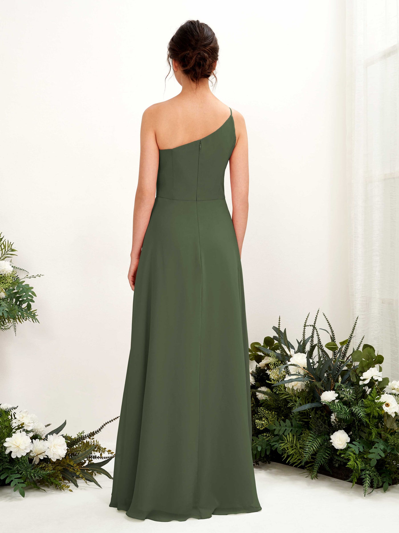 One Shoulder Sleeveless Chiffon Bridesmaid Dress - Martini Olive (81225707)#color_martini-olive
