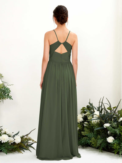 Carlyna Angela A-Line Martini Olive Bridesmaid Dress Maxi Sleeveless V-Neck Dress Back View #color_martini-olive
