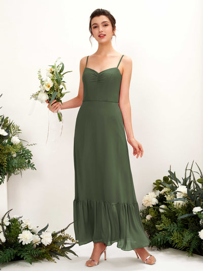 Carlyna Delia Sheath Martini Olive Bridesmaid Dress Maxi Sleeveless Spaghetti Strap Dress Front View #color_martini-olive