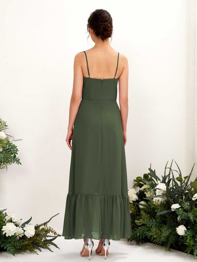 Carlyna Delia Sheath Martini Olive Bridesmaid Dress Maxi Sleeveless Spaghetti Strap Dress Back View #color_martini-olive