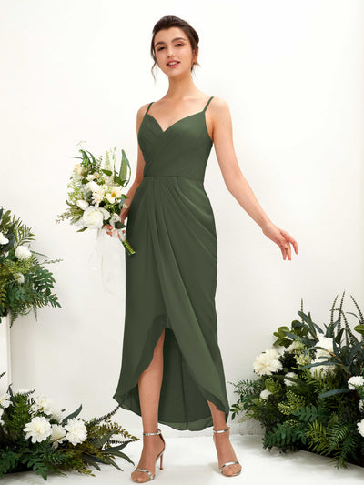 Carlyna Liliane Sheath Martini Olive Bridesmaid Dress Midi Sleeveless V-Neck Dress #color_martini-olive