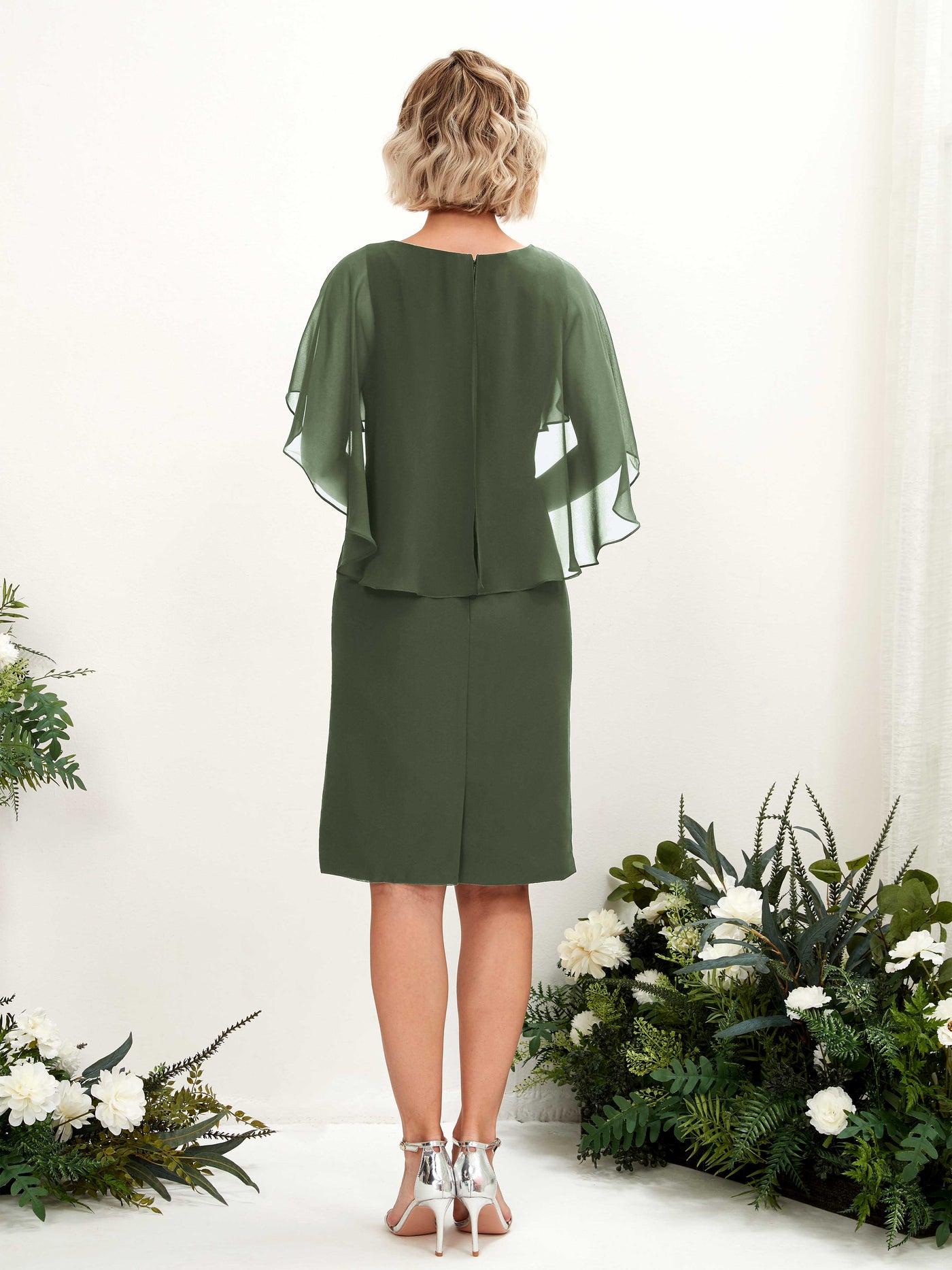 V-neck Short Sleeves Chiffon Bridesmaid Dress - Martini Olive (81224007)#color_martini-olive