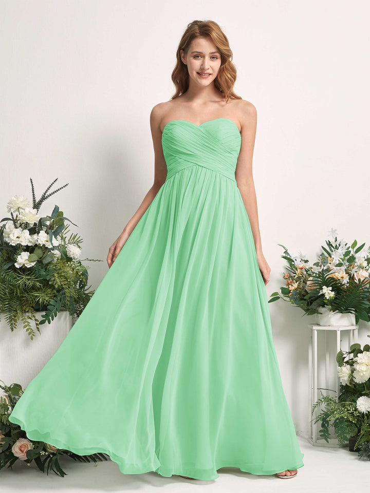 Bridesmaid Dress A-line Chiffon Sweetheart Full Length Sleeveless Wedding Party Dress - Mint Green (81226922)