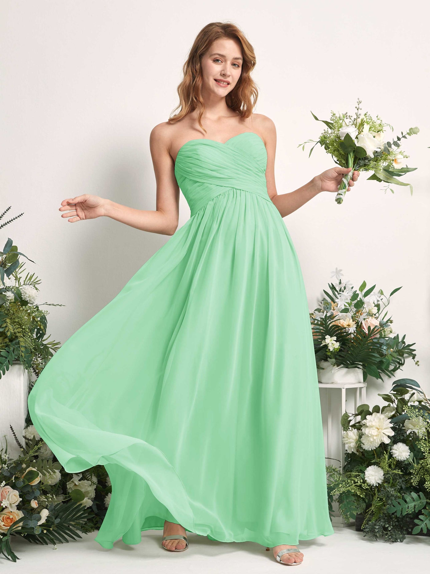 Bridesmaid Dress A-line Chiffon Sweetheart Full Length Sleeveless Wedding Party Dress - Mint Green (81226922)#color_mint-green