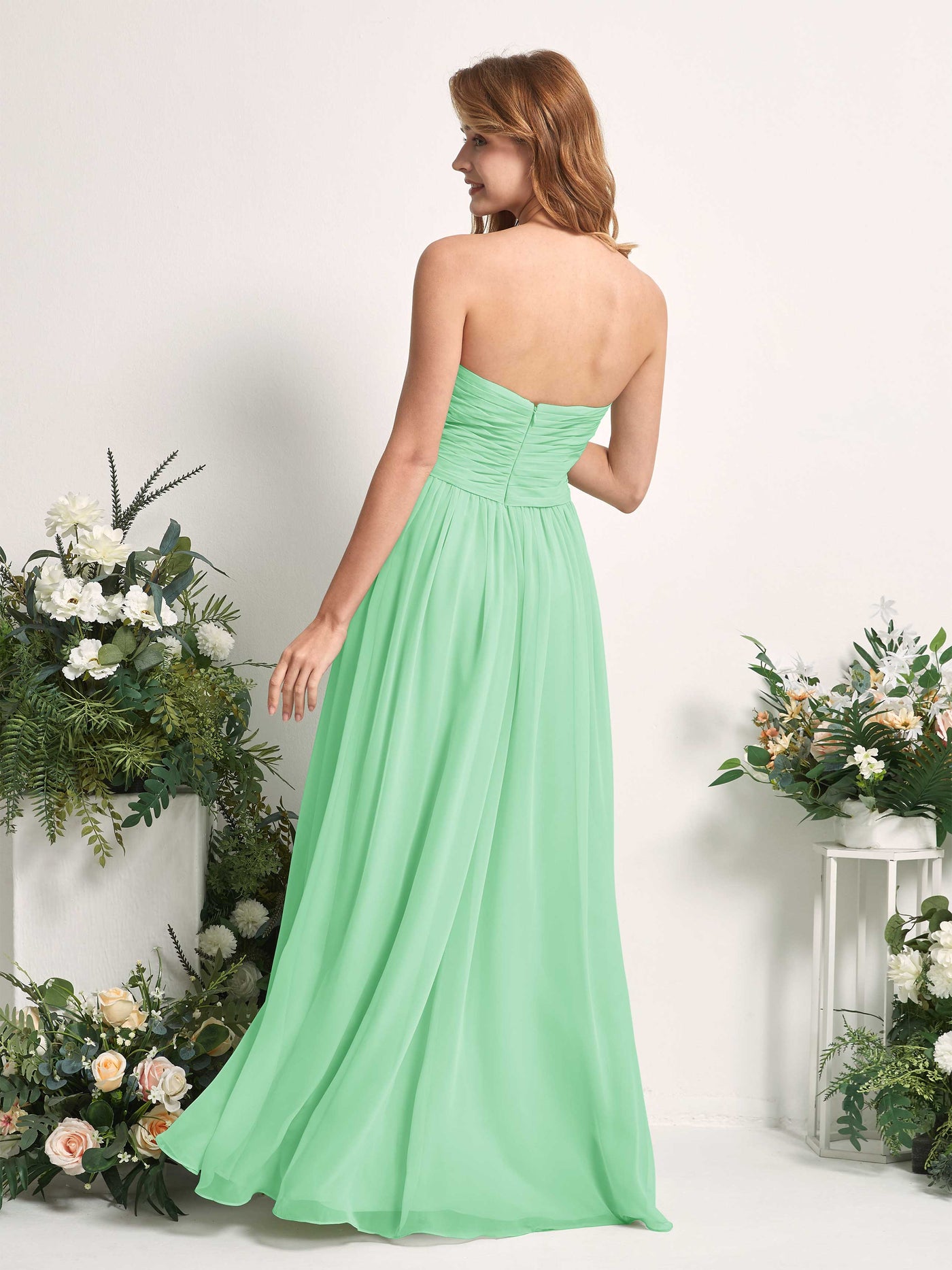 Bridesmaid Dress A-line Chiffon Sweetheart Full Length Sleeveless Wedding Party Dress - Mint Green (81226922)#color_mint-green