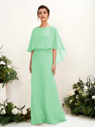 Carlyna Savin Sheath Mint Green Bridesmaid Dress Maxi Cap Sleeve Boat Neck Dress #color_mint-green