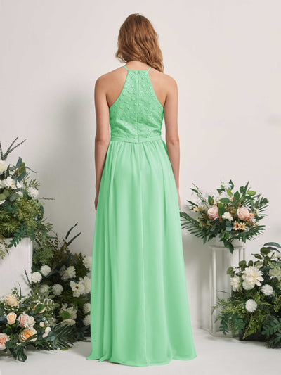 Carlyna Denise A-Line Mint Green Embroidered Bridesmaid Dress Maxi Sleeveless Round Neck Dress Back View #color_mint-green