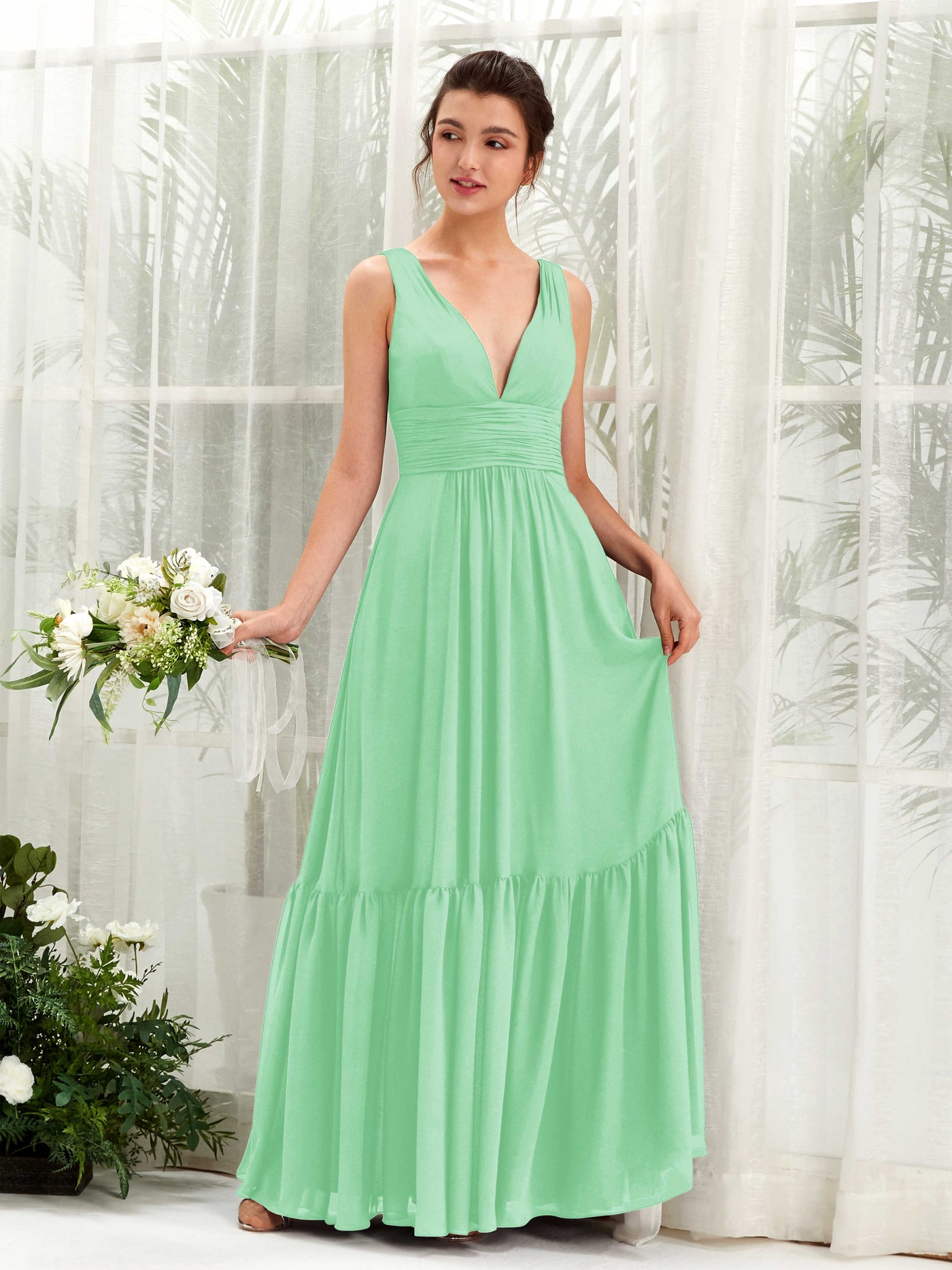 A-line Maternity Straps Sleeveless Chiffon Bridesmaid Dress - Mint Green (80223722)#color_mint-green