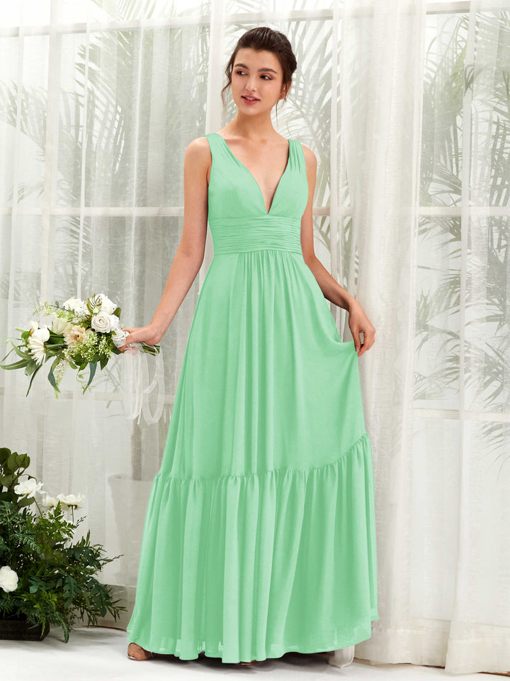 A-line Maternity Straps Sleeveless Chiffon Bridesmaid Dress - Mint Green (80223722)