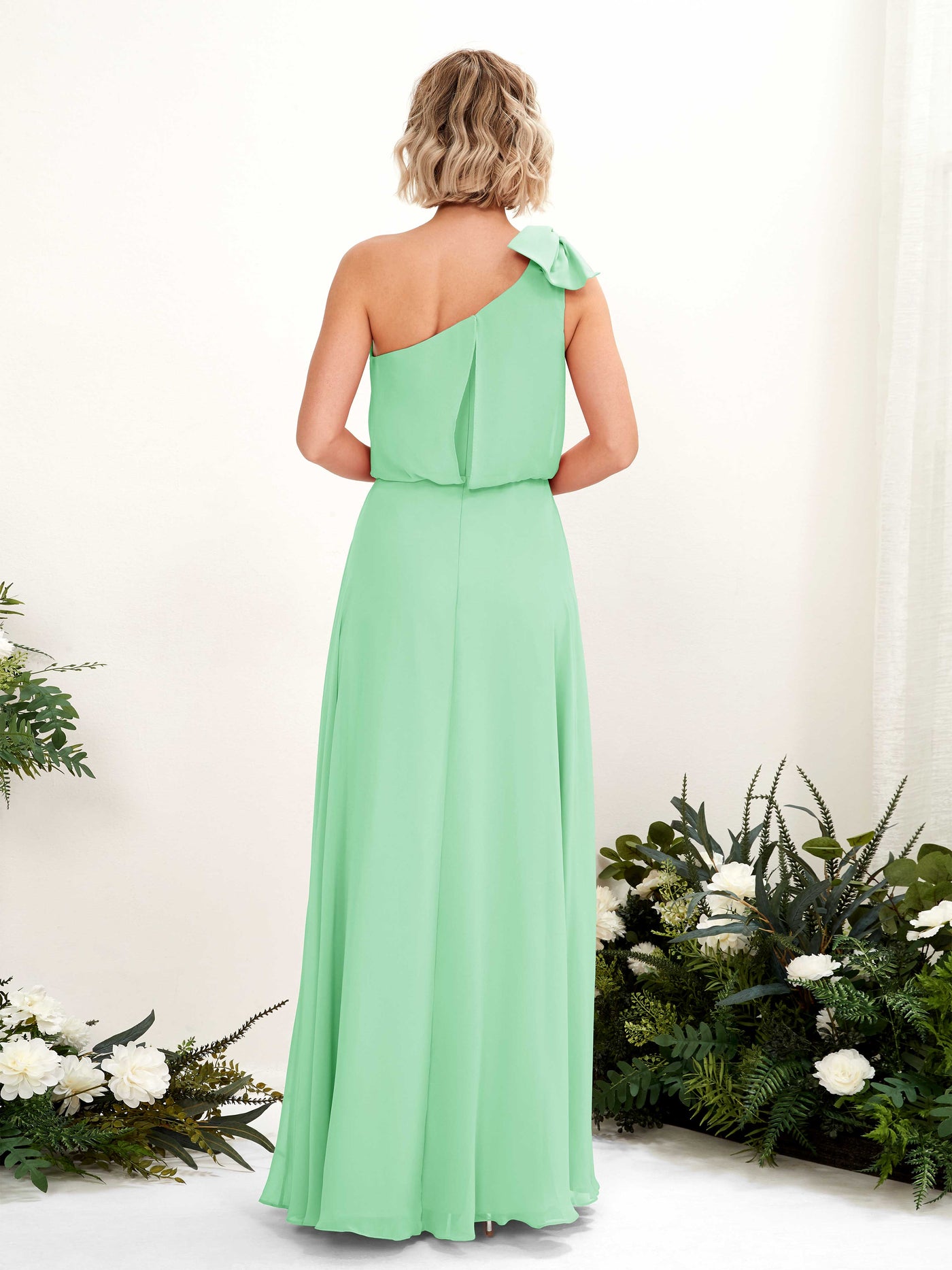 A-line One Shoulder Sleeveless Chiffon Bridesmaid Dress - Mint Green (81225522)#color_mint-green