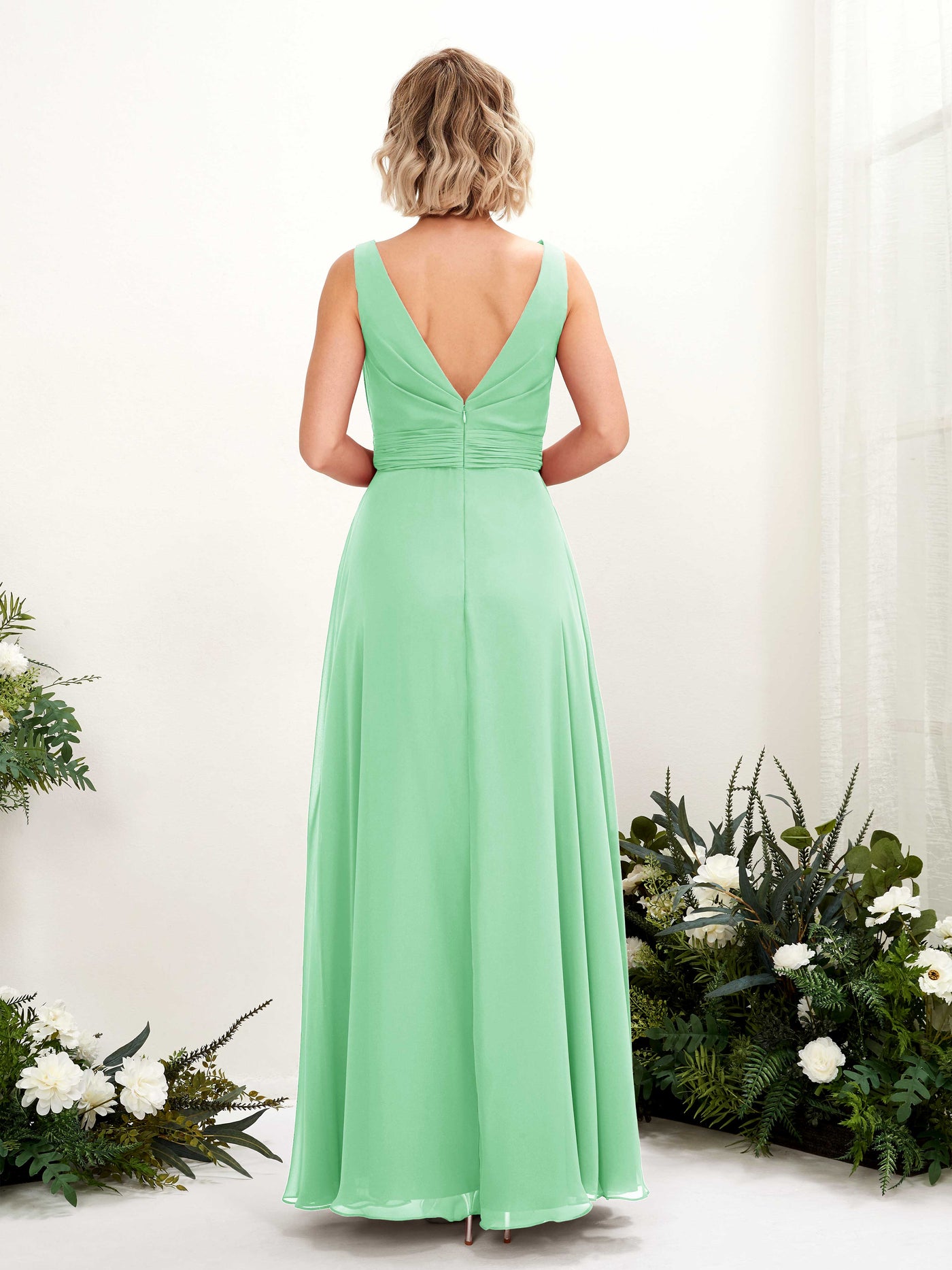 A-line Bateau Sleeveless Chiffon Bridesmaid Dress - Mint Green (81225822)#color_mint-green