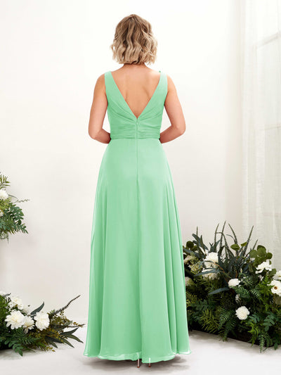 Carlyna Brianna A-Line Mint Green Bridesmaid Dress Maxi Sleeveless Boat Neck Dress Back View #color_mint-green