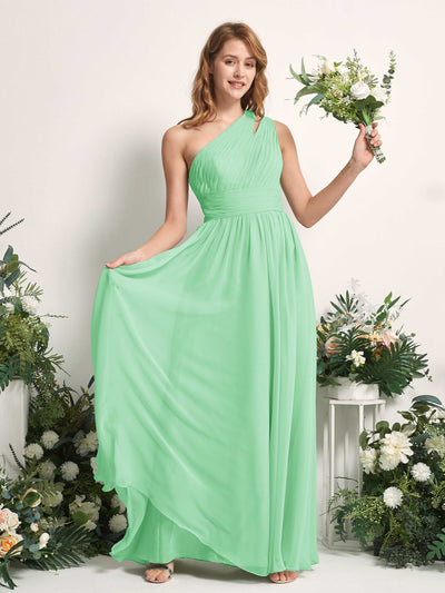 Carlyna Evelyn A-Line Mint Green Bridesmaid Dress Maxi Sleeveless One Shoulder Dress Front View #color_mint-green