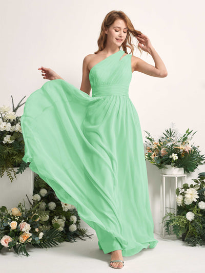Carlyna Evelyn A-Line Mint Green Bridesmaid Dress Maxi Sleeveless One Shoulder Dress Side View 2 #color_mint-green