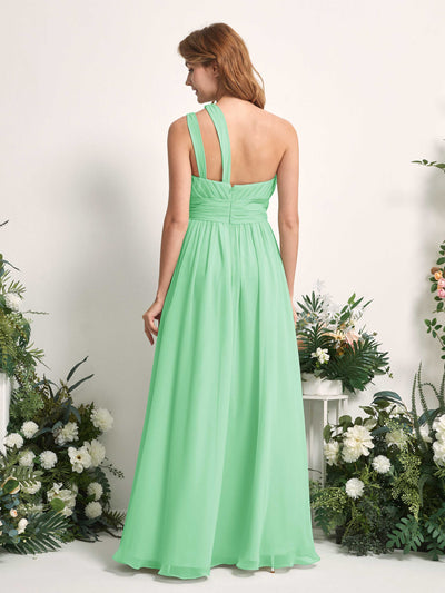 Carlyna Evelyn A-Line Mint Green Bridesmaid Dress Maxi Sleeveless One Shoulder Dress Back View #color_mint-green