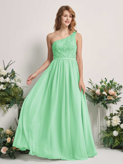 Carlyna Bonita A-Line Mint Green Embroidered Bridesmaid Dress Maxi Sleeveless One Shoulder Dress Front View #color_mint-green
