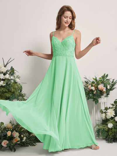 Carlyna Gail A-Line Mint Green Beaded Bridesmaid Dress Maxi Sleeveless V-Neck Dress Front View #color_mint-green