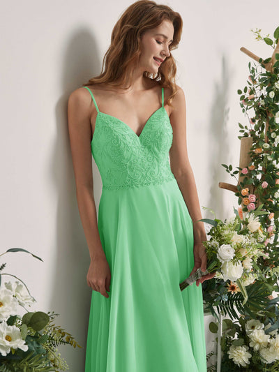 Carlyna Gail A-Line Mint Green Beaded Bridesmaid Dress Maxi Sleeveless V-Neck Dress Side View 3 #color_mint-green