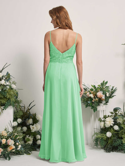 Carlyna Gail A-Line Mint Green Beaded Bridesmaid Dress Maxi Sleeveless V-Neck Dress Back View #color_mint-green