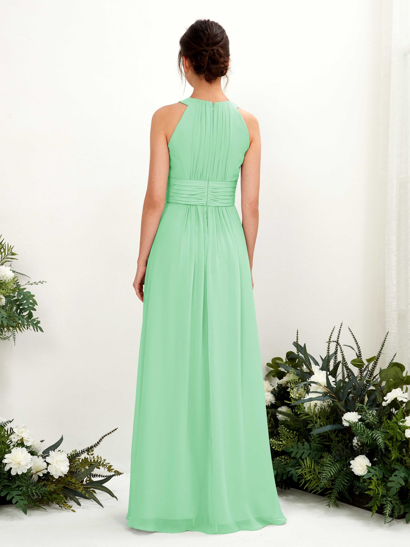 A-line Round Sleeveless Chiffon Bridesmaid Dress - Mint Green (81221522)#color_mint-green