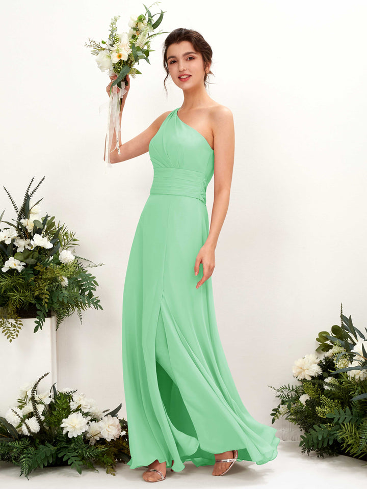 A-line One Shoulder Sleeveless Bridesmaid Dress - Mint Green (81224722)