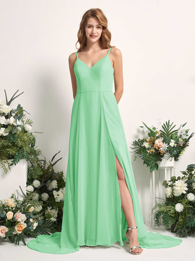 Carlyna Marcia A-Line Mint Green Bridesmaid Dress Maxi Sleeveless V-Neck Dress #color_mint-green