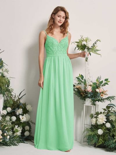 Carlyna Alexandra A-Line Mint Green Beaded Bridesmaid Dress Maxi Sleeveless V-Neck Dress Front View #color_mint-green
