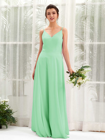 Carlyna Elsa A-Line Mint Green Bridesmaid Dress Maxi Sleeveless V-Neck Dress Front View #color_mint-green