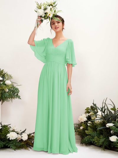 Carlyna Odette A-Line Mint Green Bridesmaid Dress Maxi Short Sleeve V-Neck Dress #color_mint-green